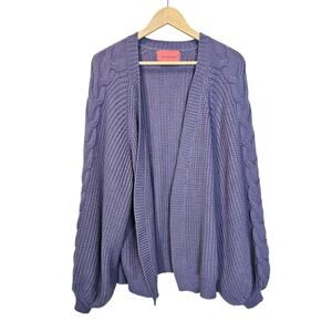 Signature8 Purple Knit‎ Chunky Balloon Sleeve Open Cardigan Sweater Size Small